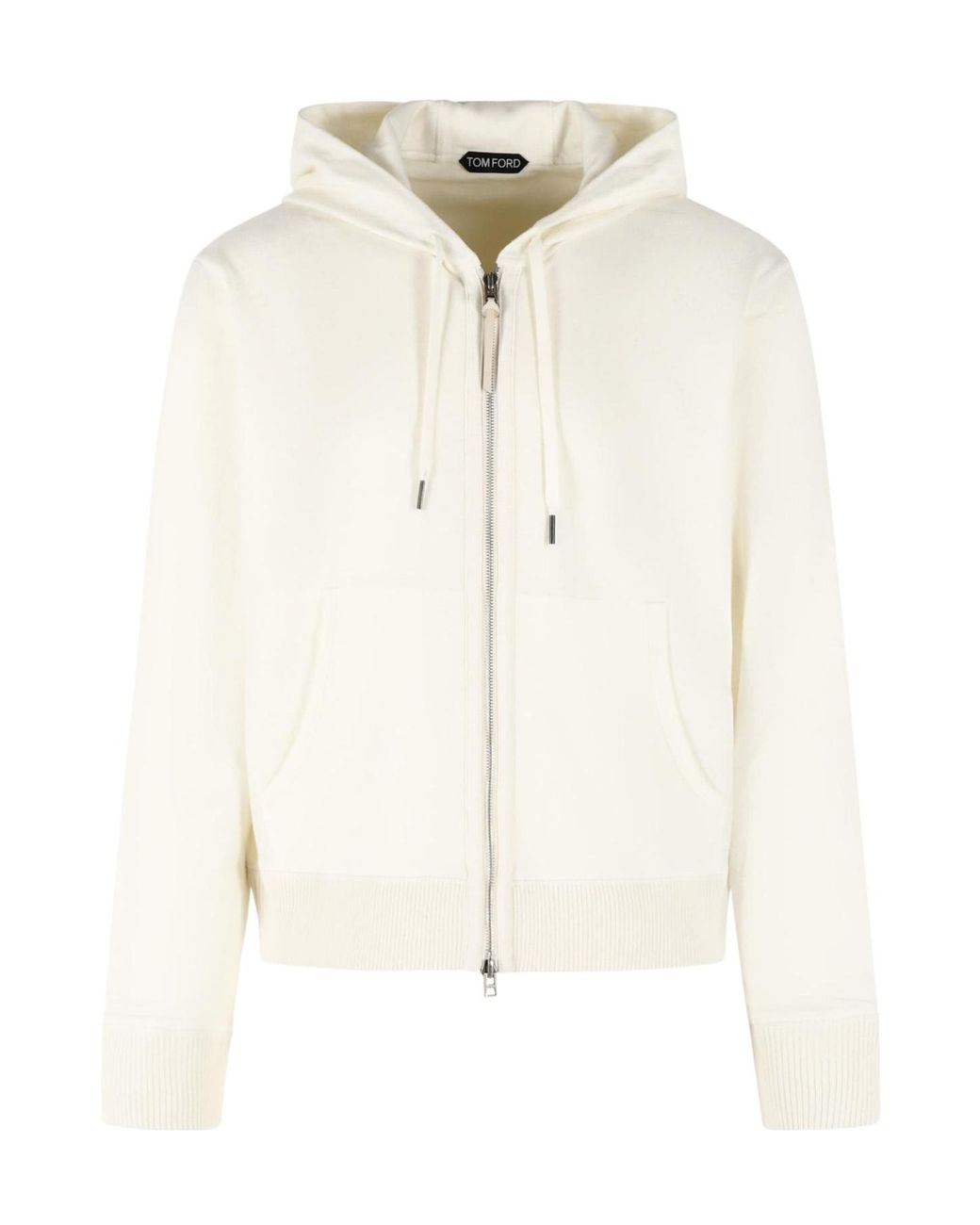 Tom Ford White Zip-Up Knitted Drawstring Hoodie for men