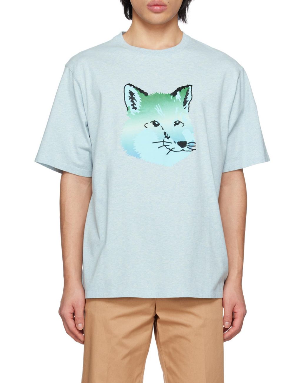 Maison Kitsuné Blue Maison Kitsuné Graphic Printed Crewneck T-Shirt for men