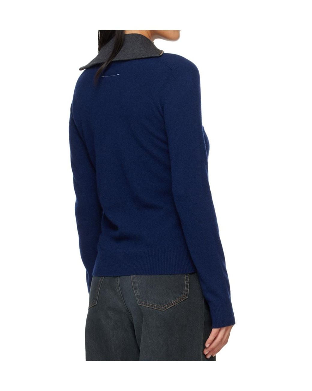 MM6 by Maison Margiela Blue Zip Collar Knitted Sweater