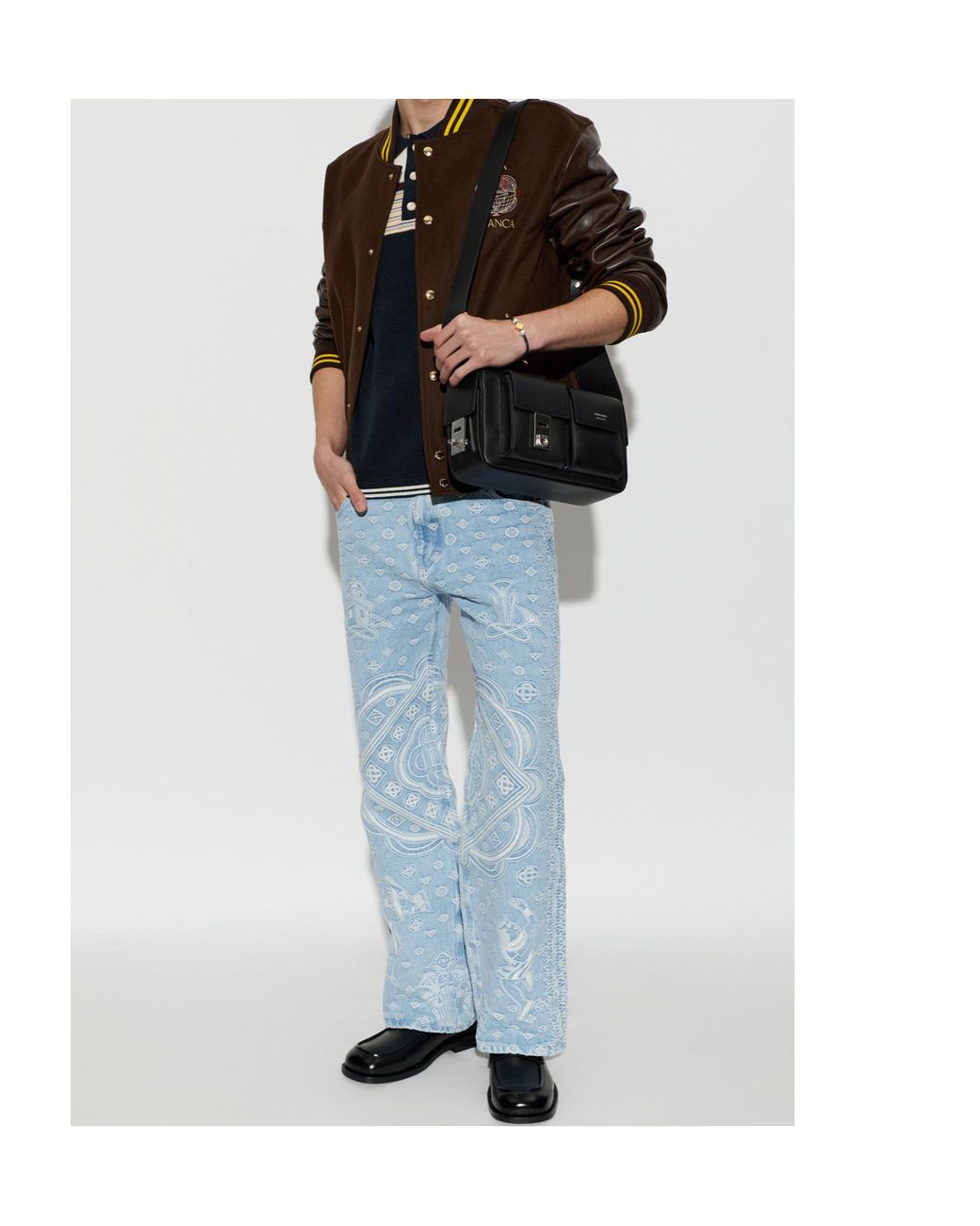 Casablanca Brown Embroidered Varsity Jacket for men