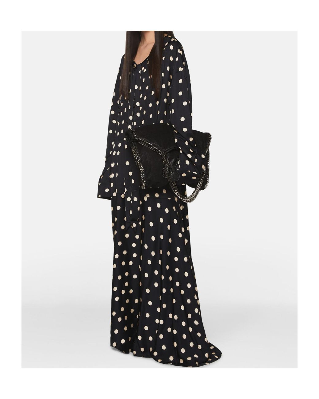 Stella McCartney Black Polka-Dot Drop-Shoulder Maxi Dress
