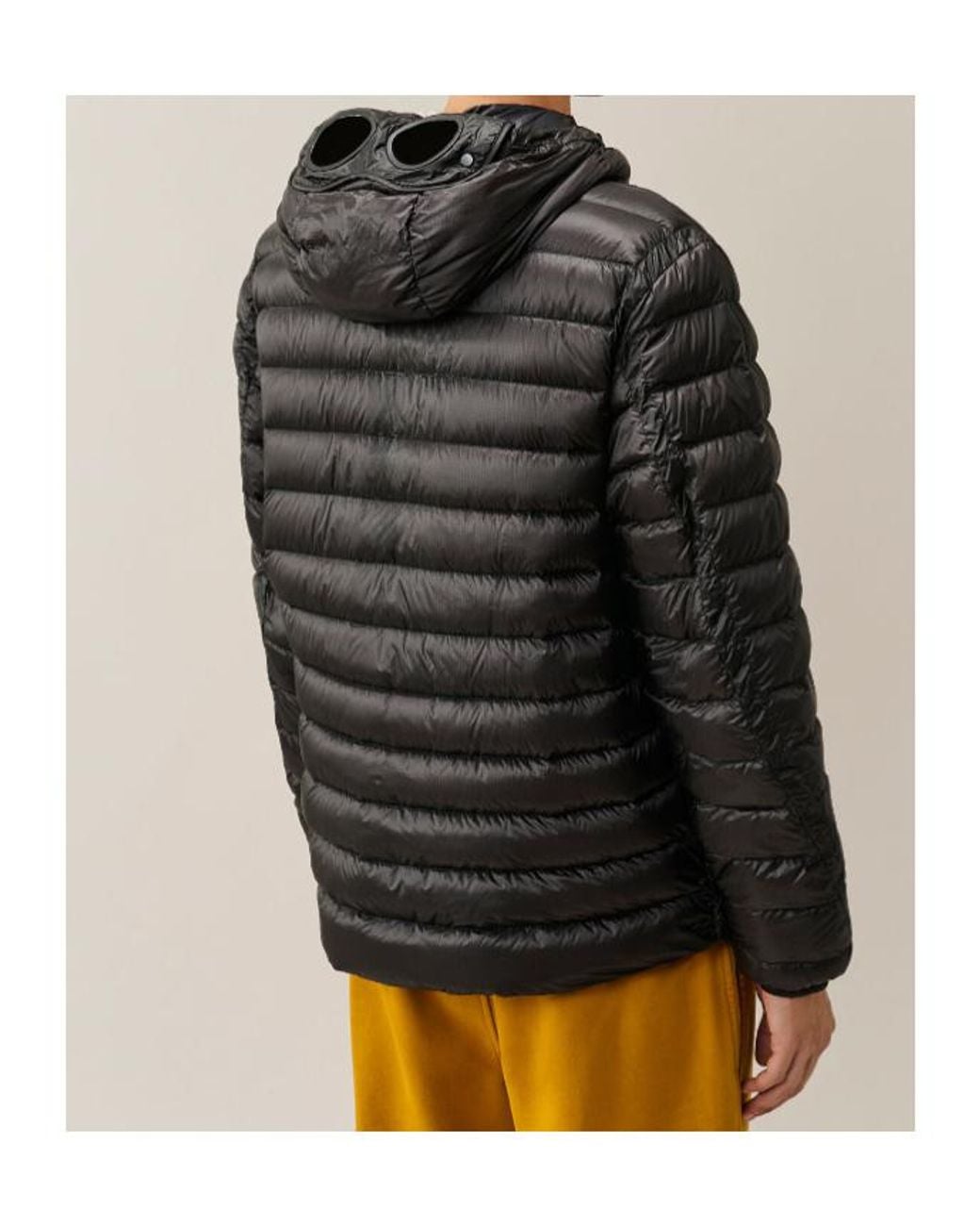 C P Company Black Hooded Quilted Down Jacket for men