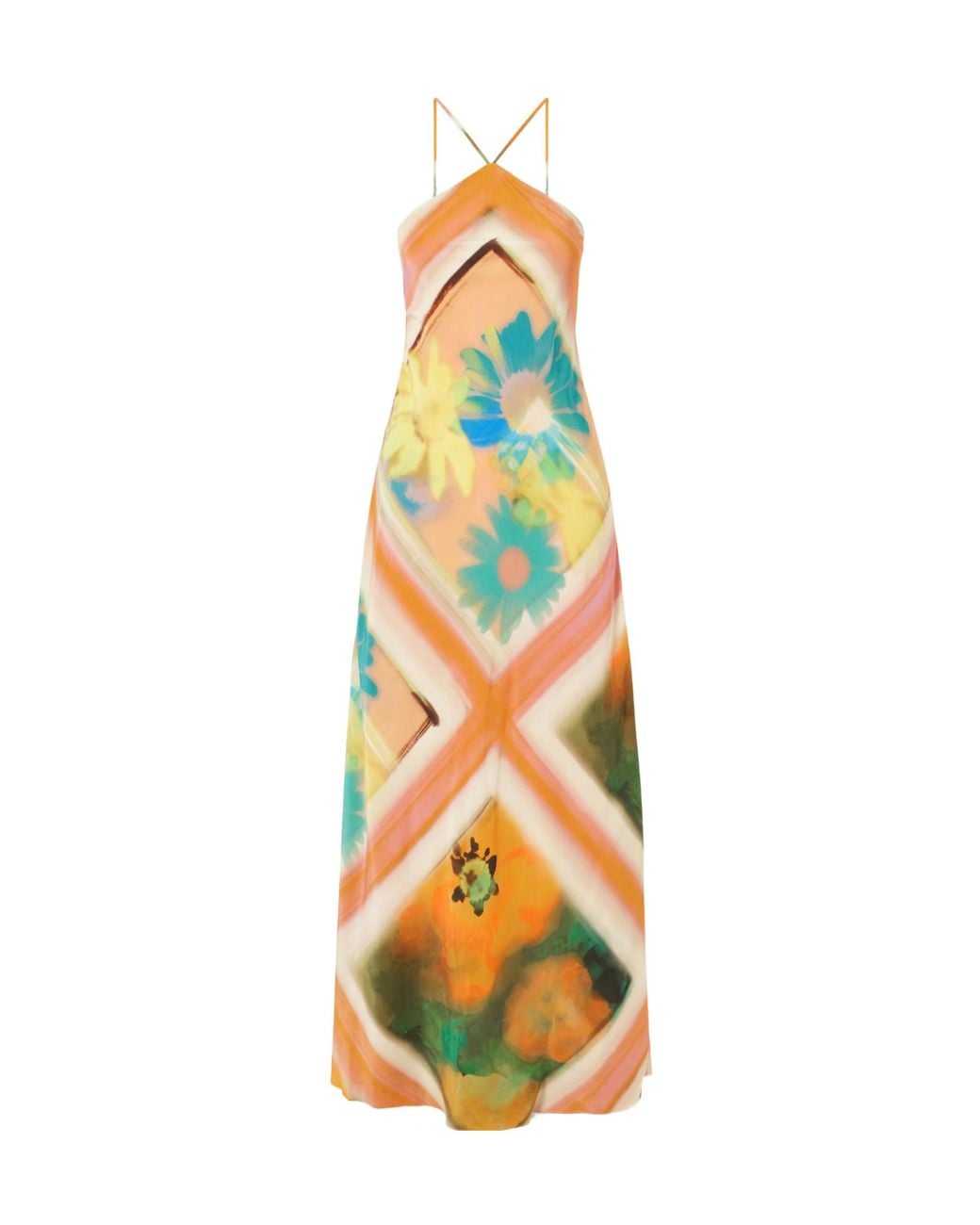 Staud Multicolor Thin Cross-Strap Satin Maxi Dress