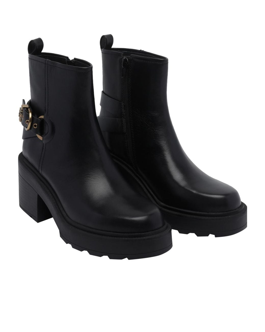 Pinko Black Logo Buckle Fastened Heeled Boots