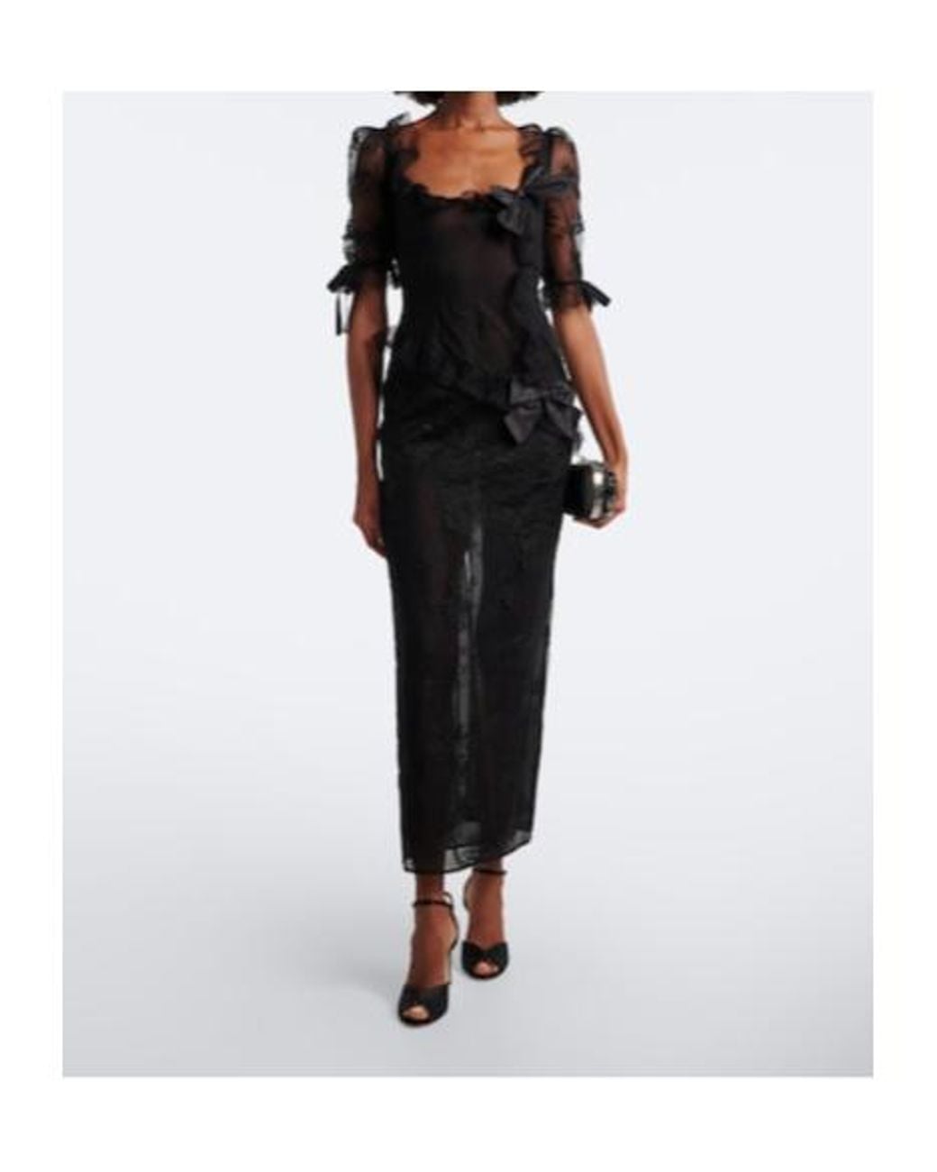 Alessandra Rich Black Bow-Detail Cotton-Blend Lace Midi Dress