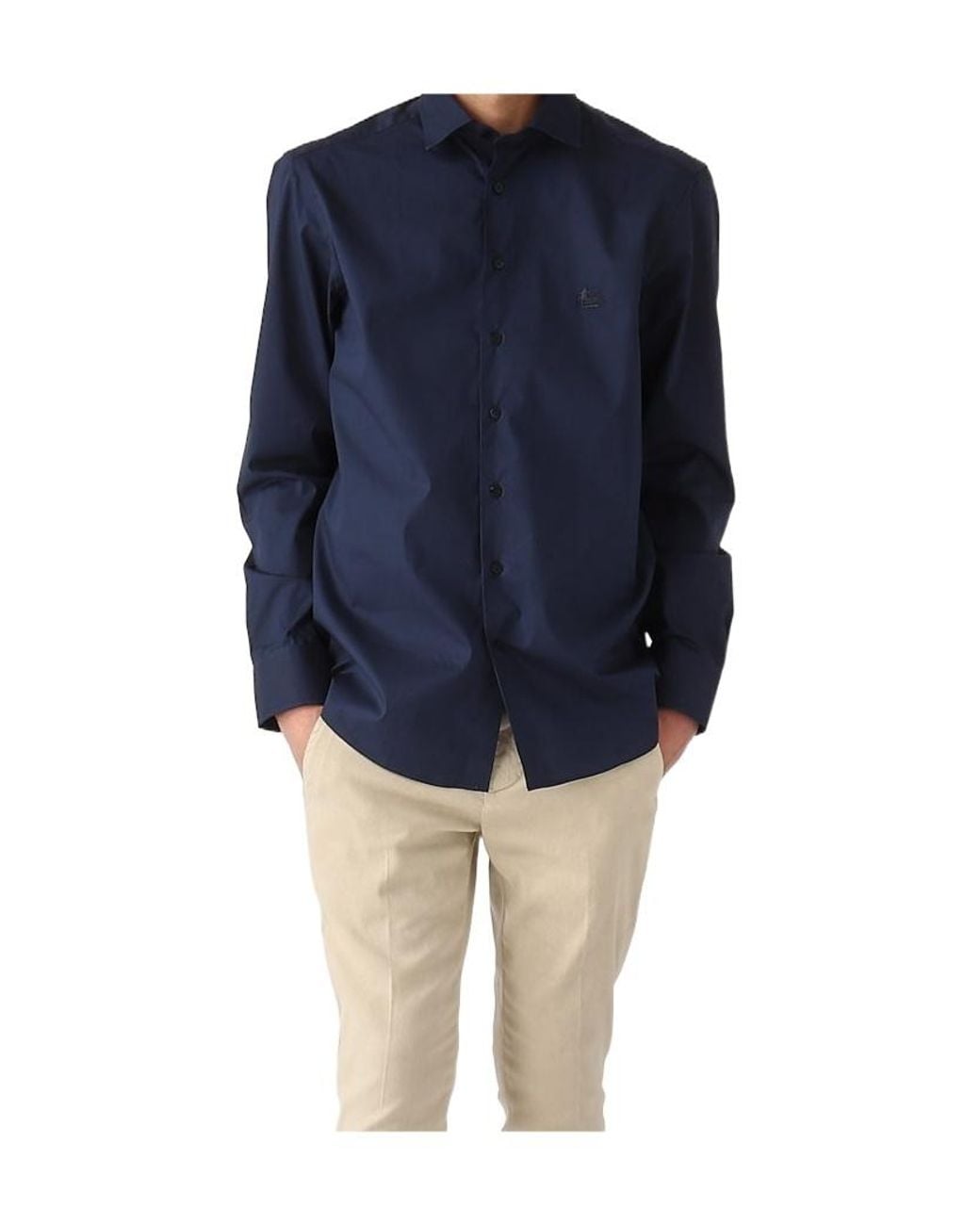 Etro Blue Pegaso Embroidered Buttoned Poplin Shirt for men