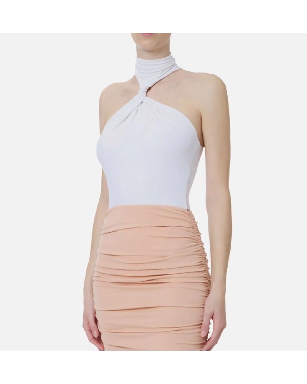 Elisabetta Franchi White Twist-Detail Mock-Neck Bodysuit