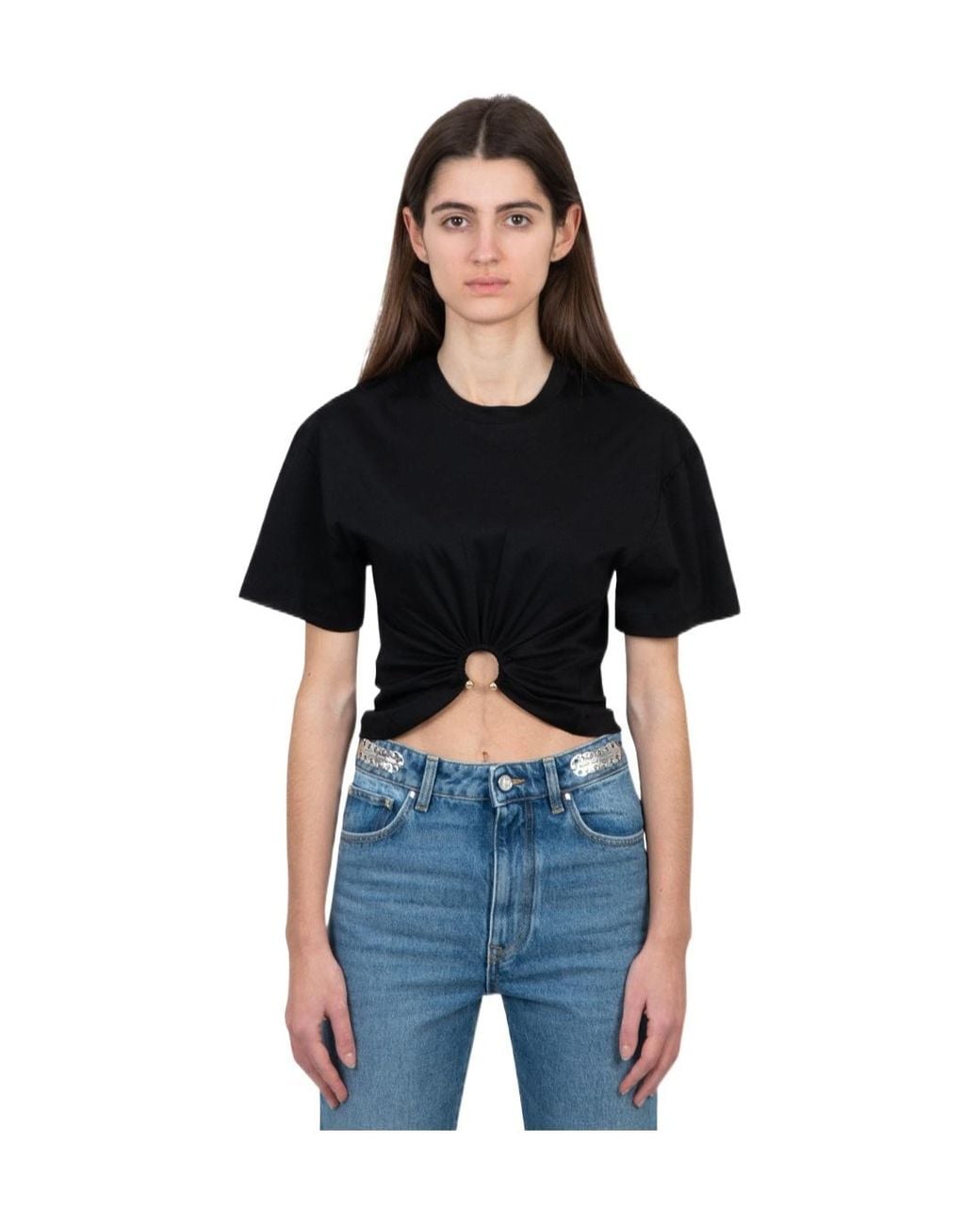 Rabanne Black Rabanne Pierced Cutout Cropped T-Shirt