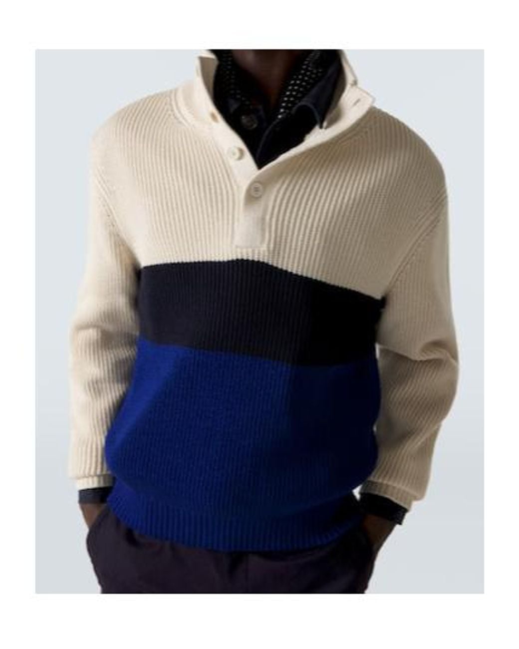 Dunhill Blue Colorblocked Cotton And Silk Sweater for men