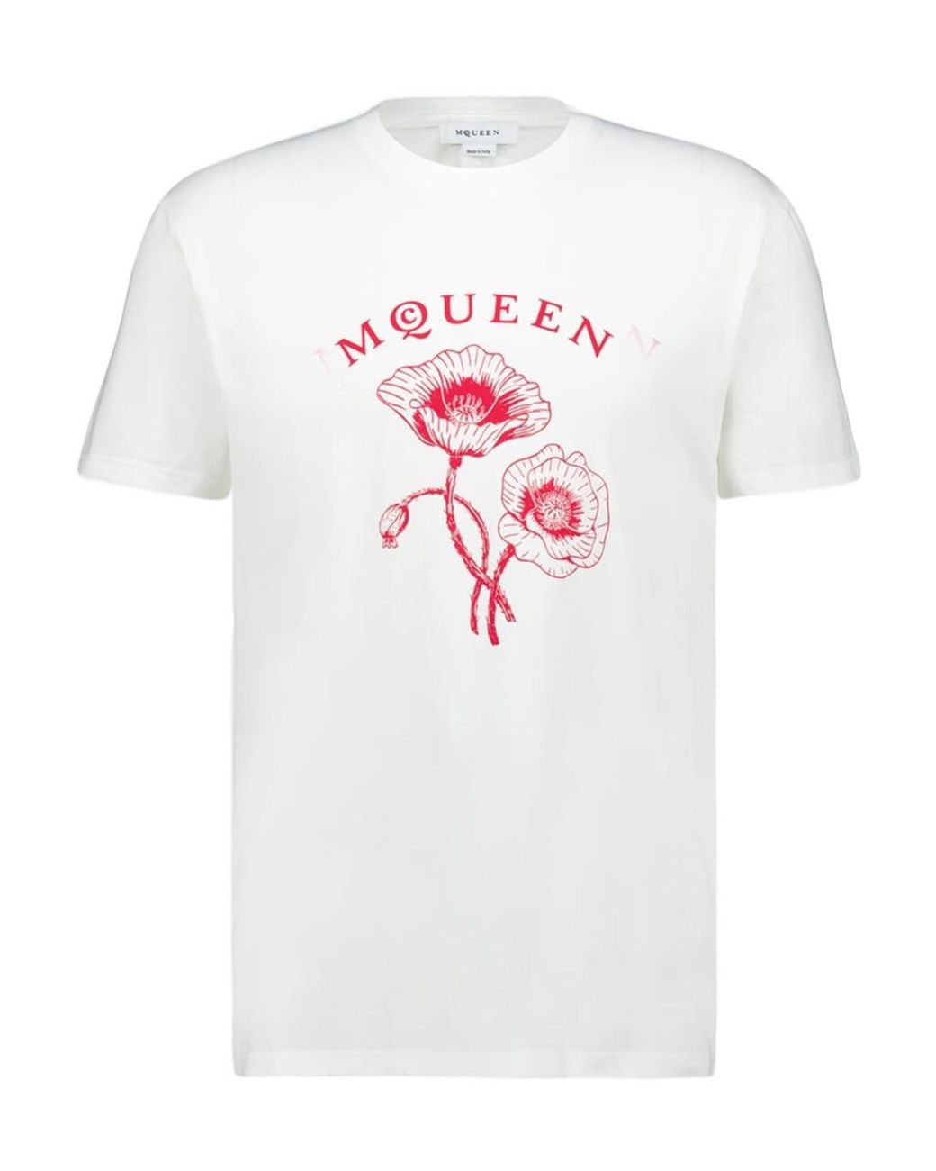 McQueen White Logo Flower Printed Crewneck T-Shirt for men