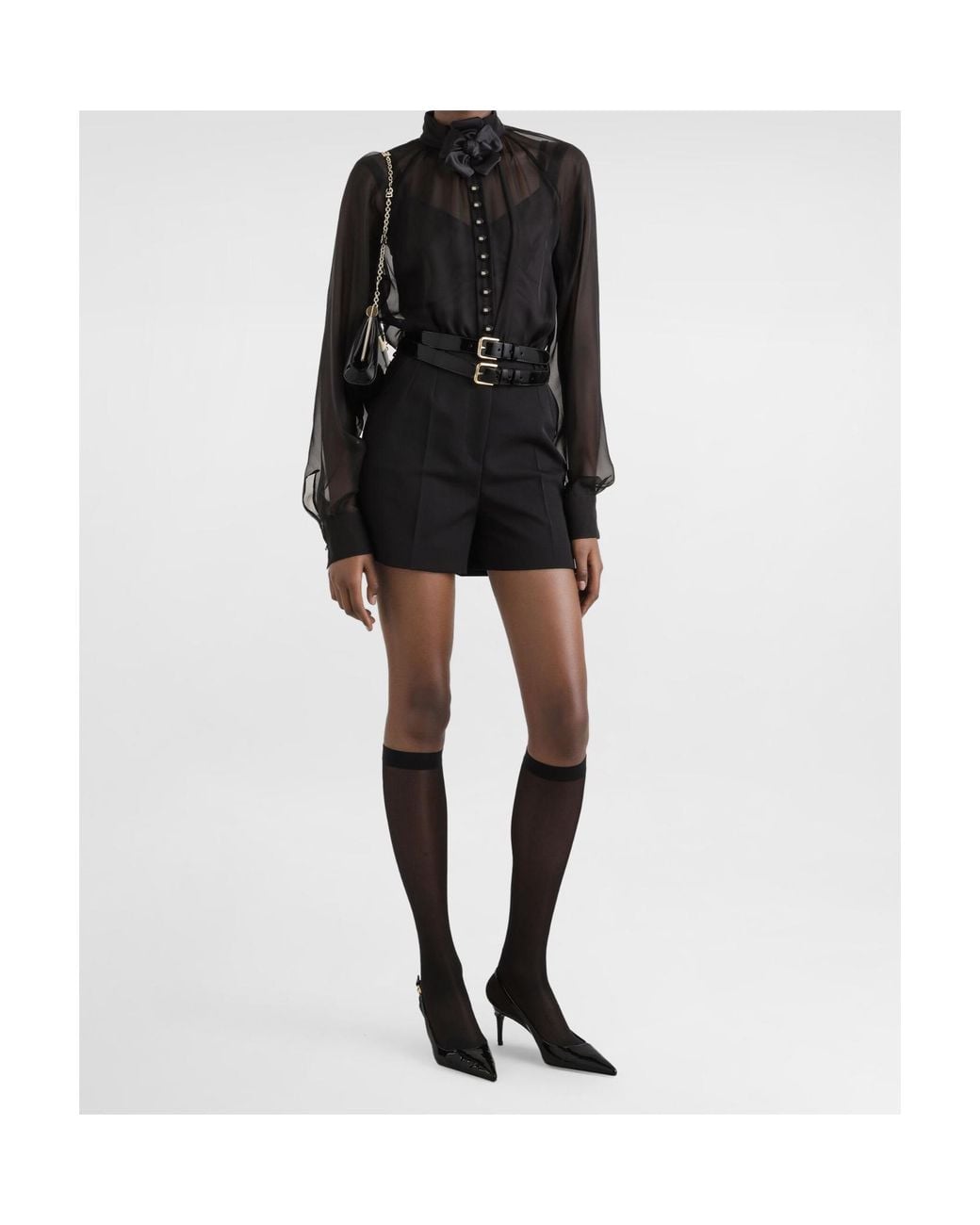Dolce & Gabbana Black Flower Detailed Chiffon Blouse