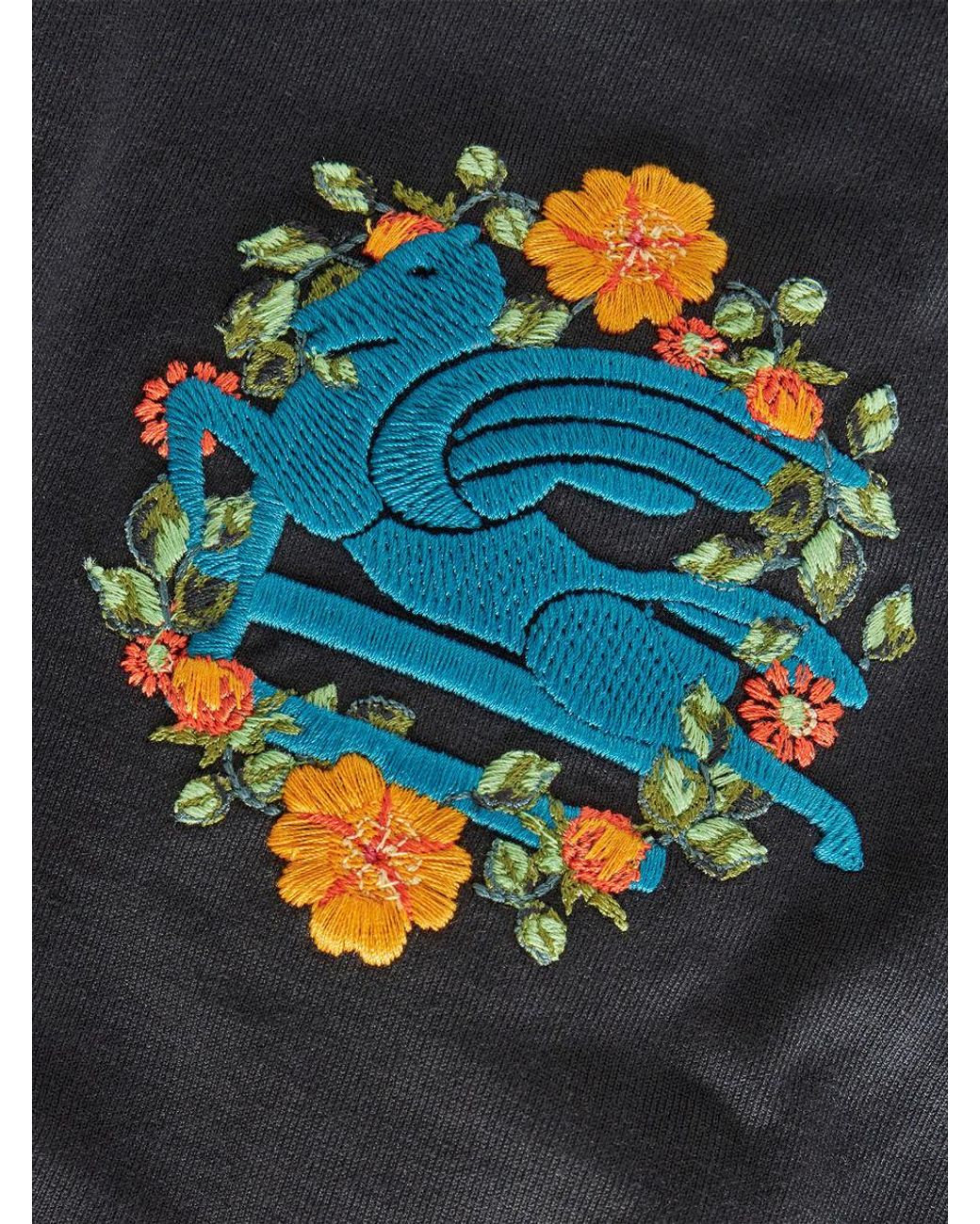 Etro Black Pegaso-Embroidered Cotton T-Shirt