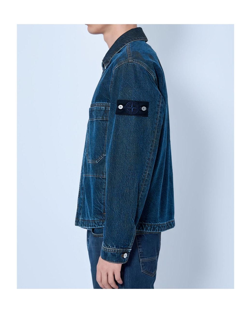 Stone Island Blue Logo Patch Denim Jacket for men