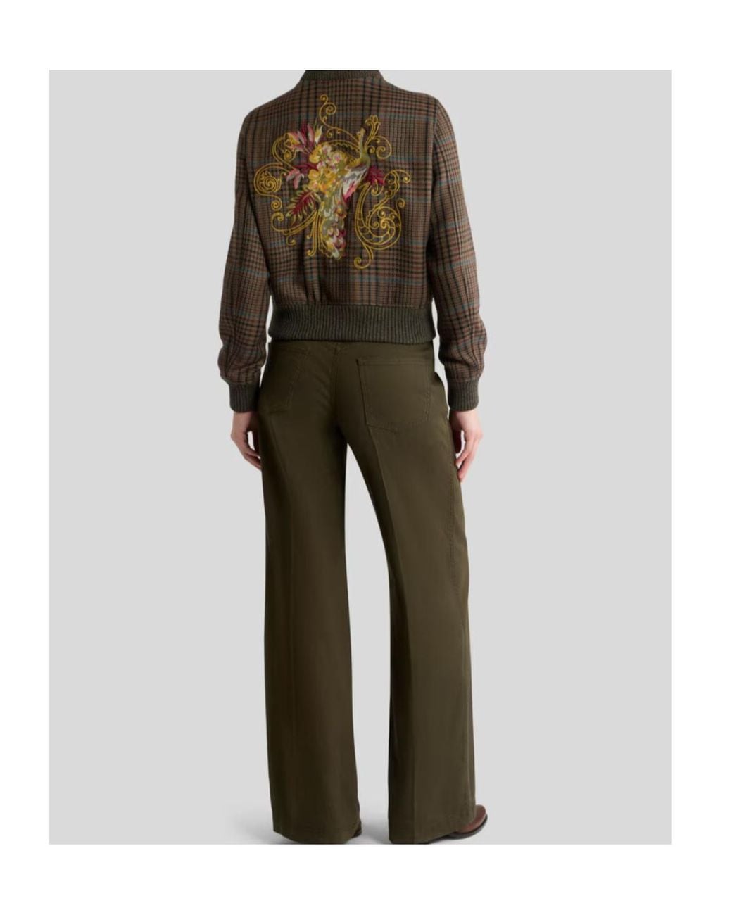 Etro Brown Checked Embroidered Bomber Jacket