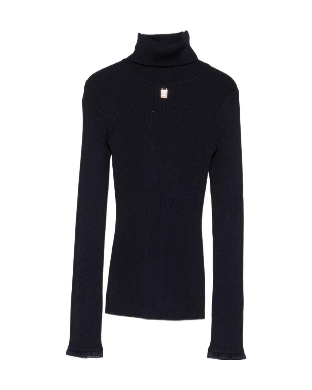Elisabetta Franchi Blue Logo-Plaque Roll-Neck Sweater