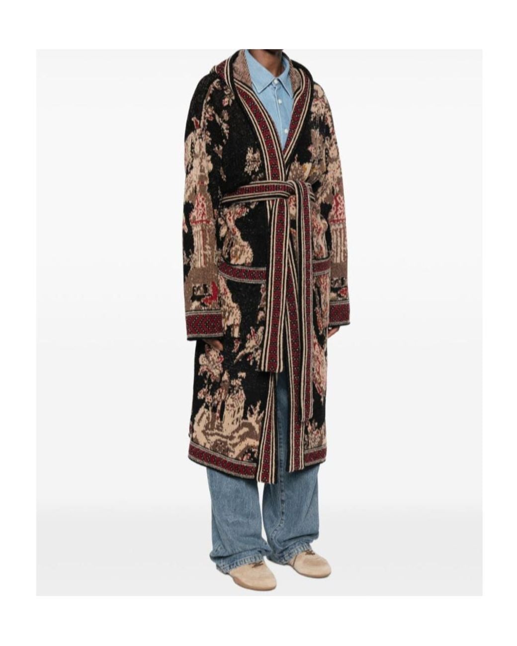 Etro Brown Hooded Belted Patterned Cardigan