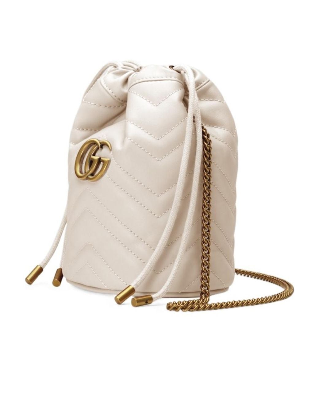 Gucci White Gg Marmont Mini Quilted Bucket Bag
