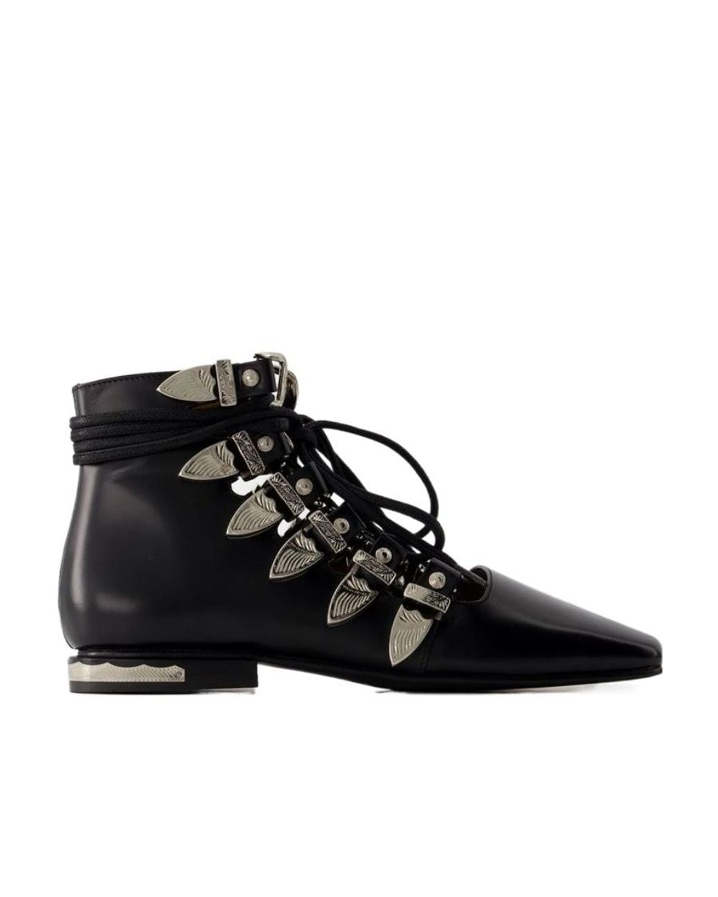 Toga Black Buckled Lace-Up Ankle Boots