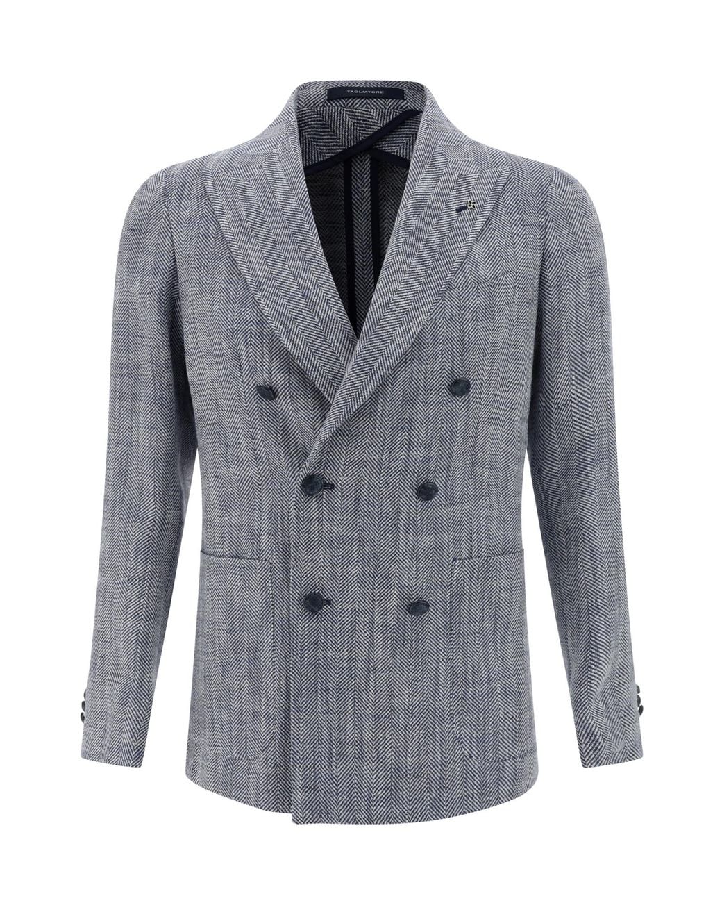 Tagliatore Gray Welt-Pocketed Double-Breasted Blazer for men