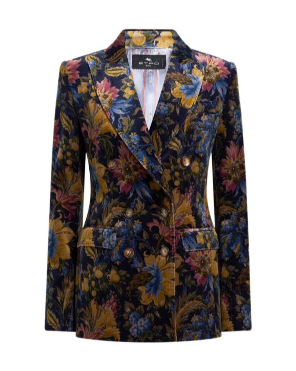 Etro Black Floral Velvet Double-Breasted Blazer