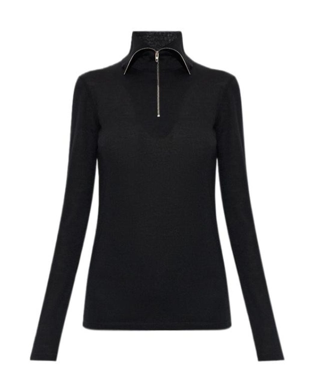 Jil Sander Black Zip Turtleneck Long-Sleeve Top