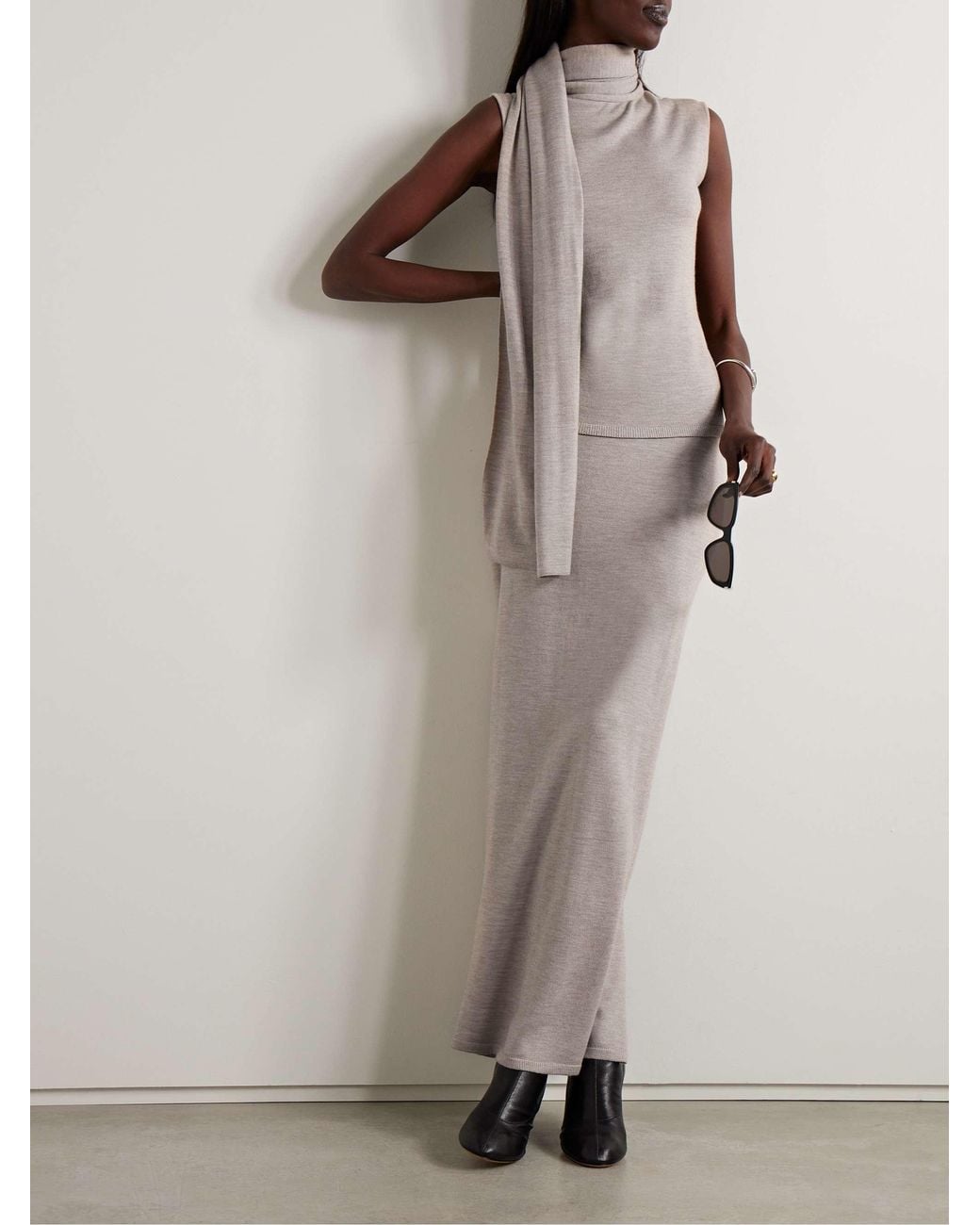 Magda Butrym Gray Sleeveless High-Neck Knitted Top