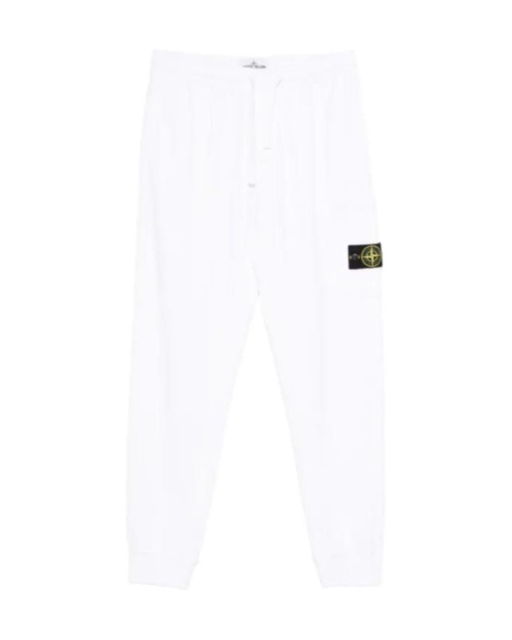 Stone Island White Drawstring-Waist Trousers for men