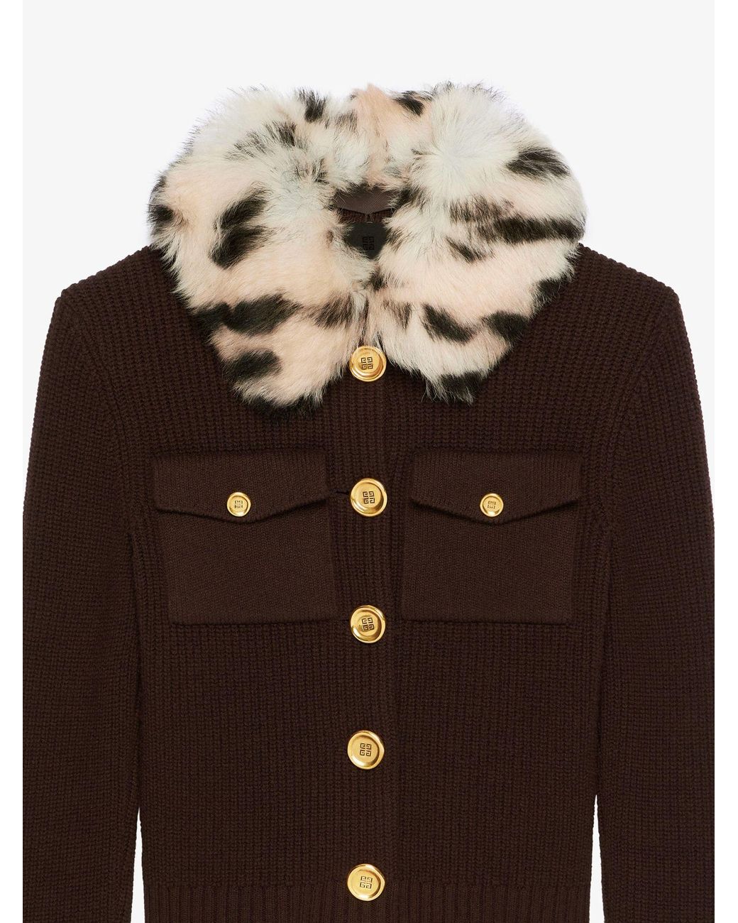 Givenchy Brown Fur Collared Button-Up Cardigan