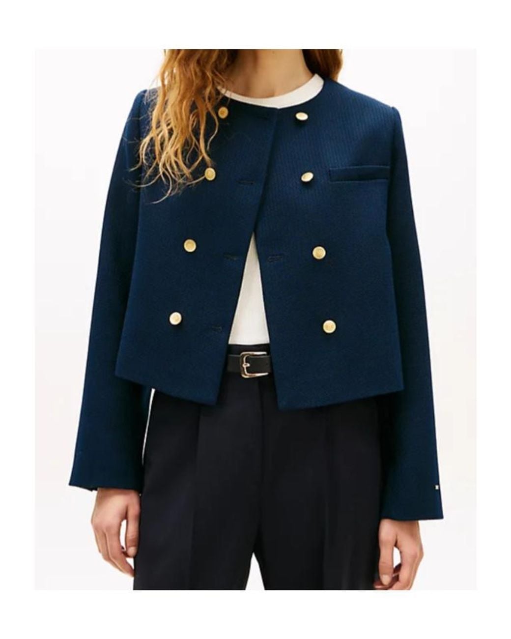 Tommy Hilfiger Blue Button Round-Neck Jacket