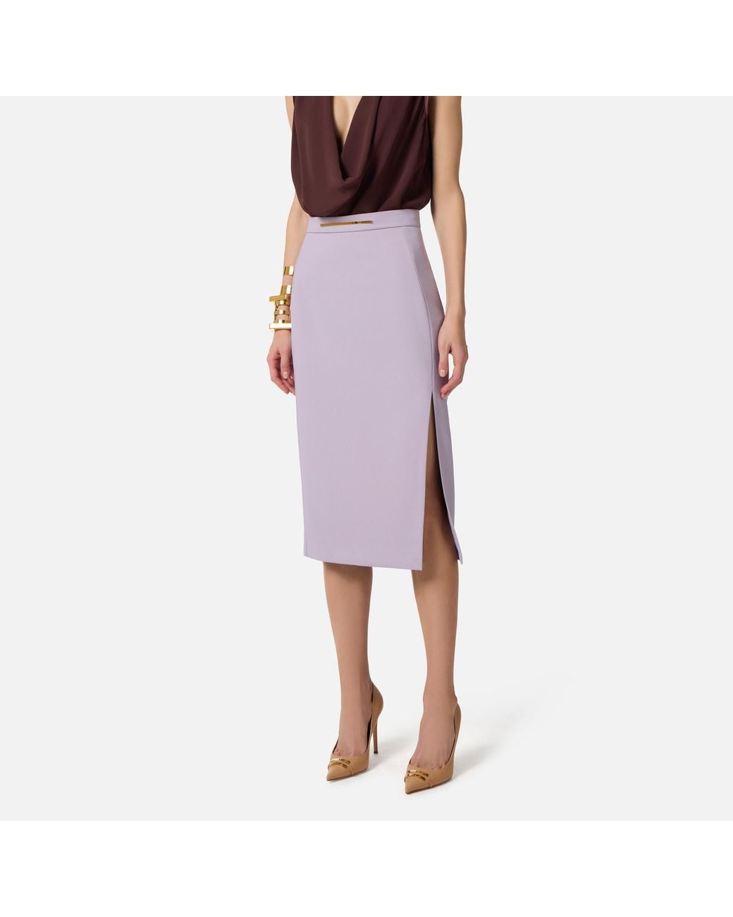 Elisabetta Franchi Purple Slit-Detail Midi Skirt