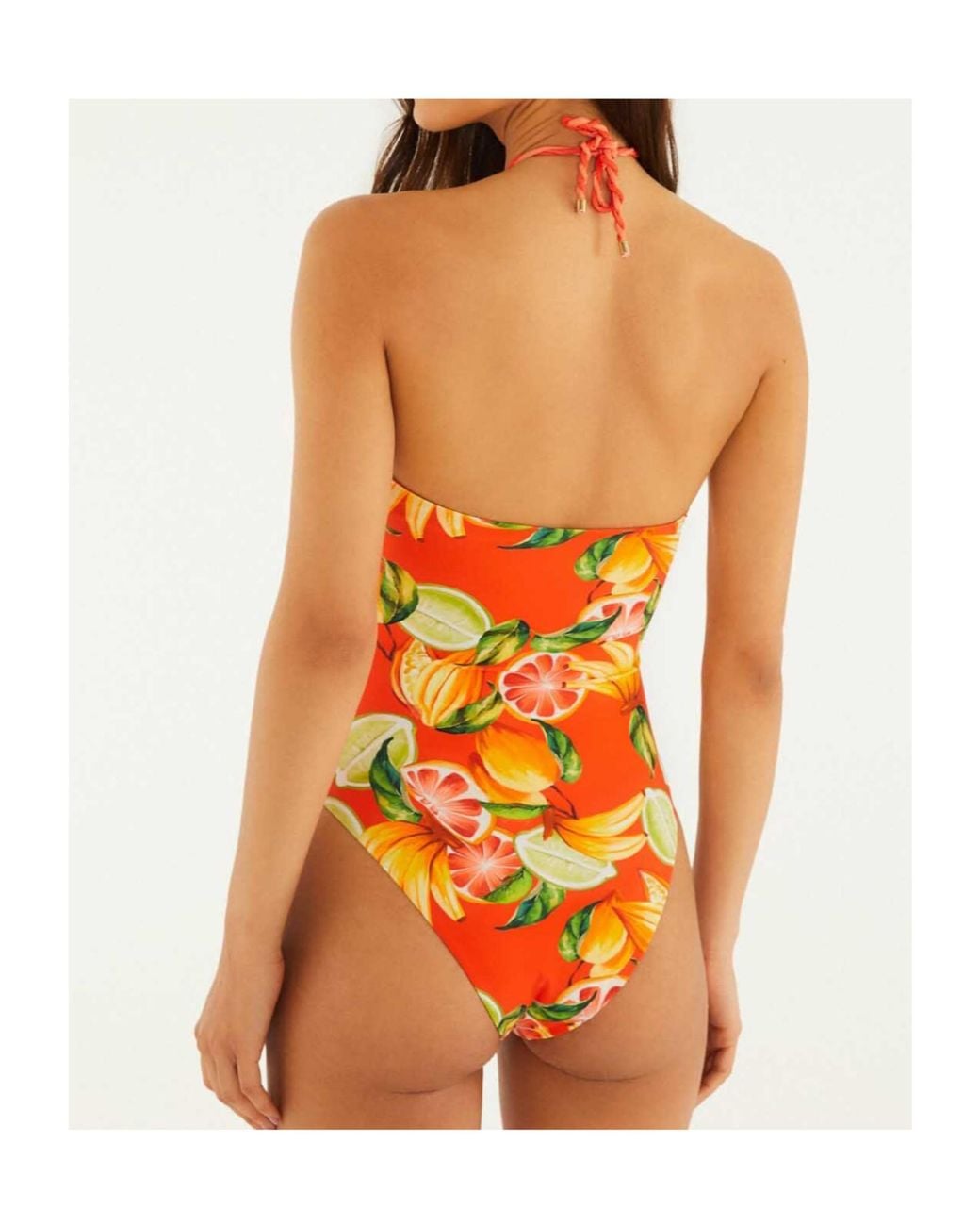 Farm Rio Orange Fruit-Print Cutout Swimsuit