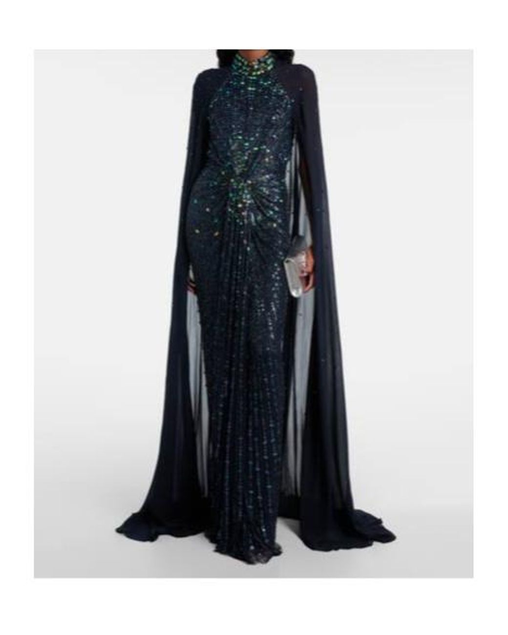 Jenny Packham Blue Thea Caped Sequined Gown