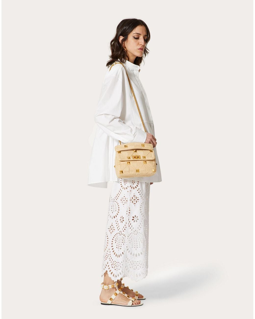 Valentino White Collarless Half-Button Shirt