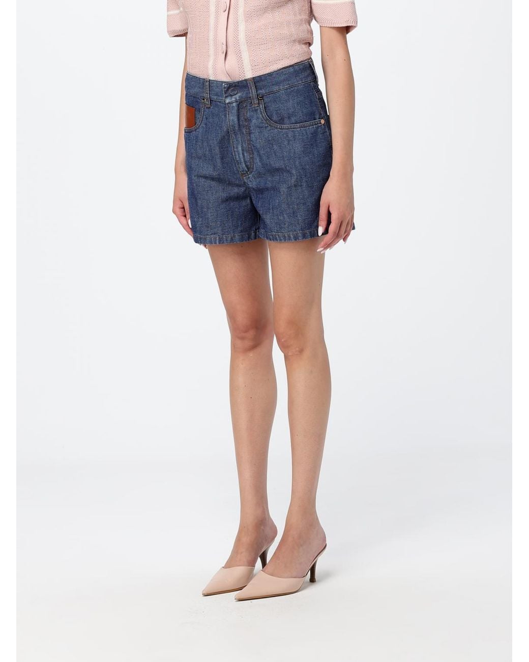 Fendi Blue Logo Patch Denim Shorts
