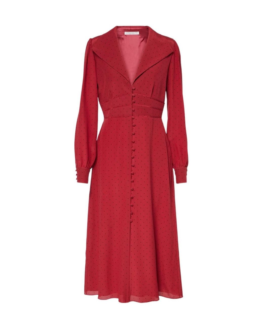 Alessandra Rich Red Polka-Dot Silk Midi Dress