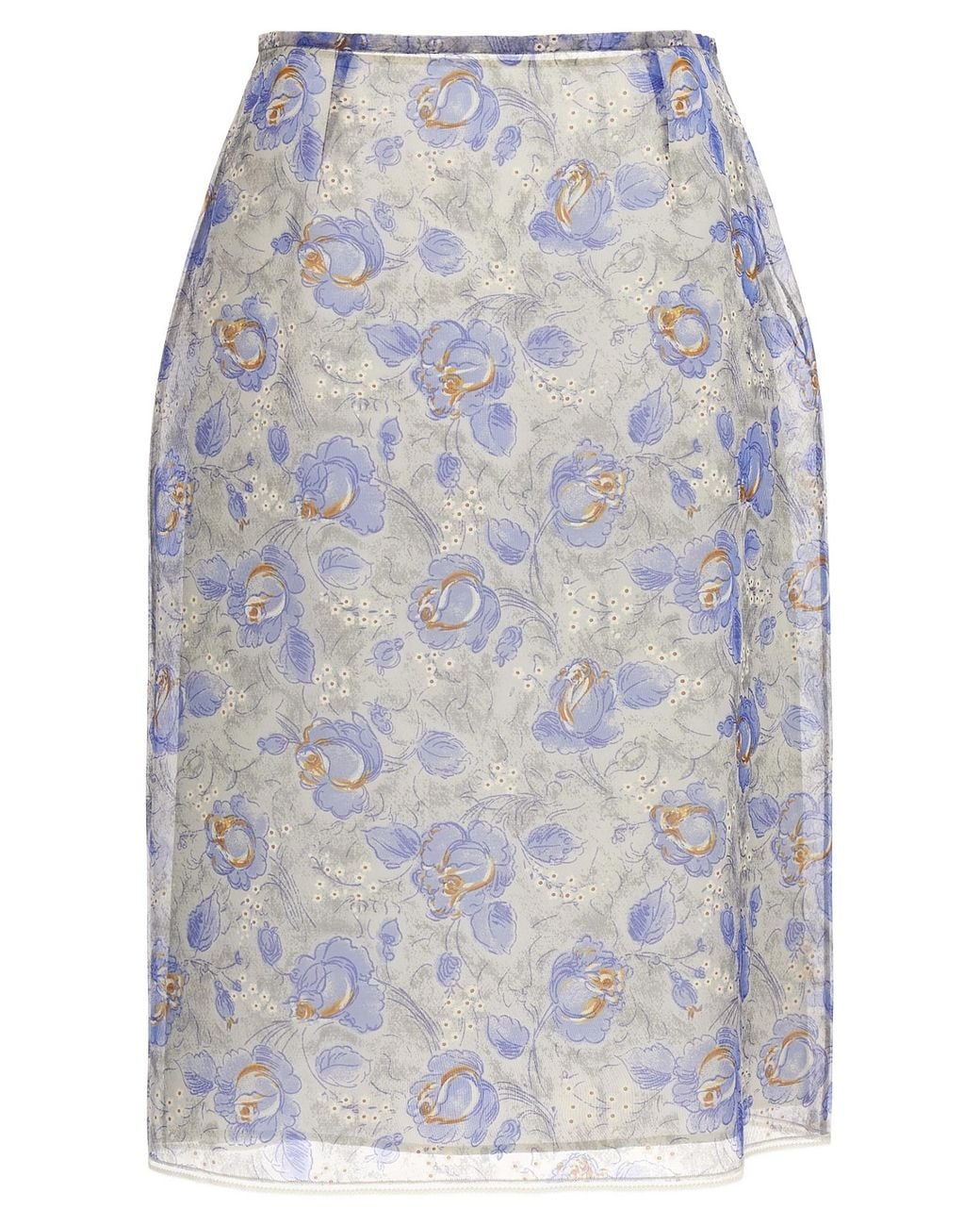 Prada Blue Nylonette Floral Print Midi Skirt
