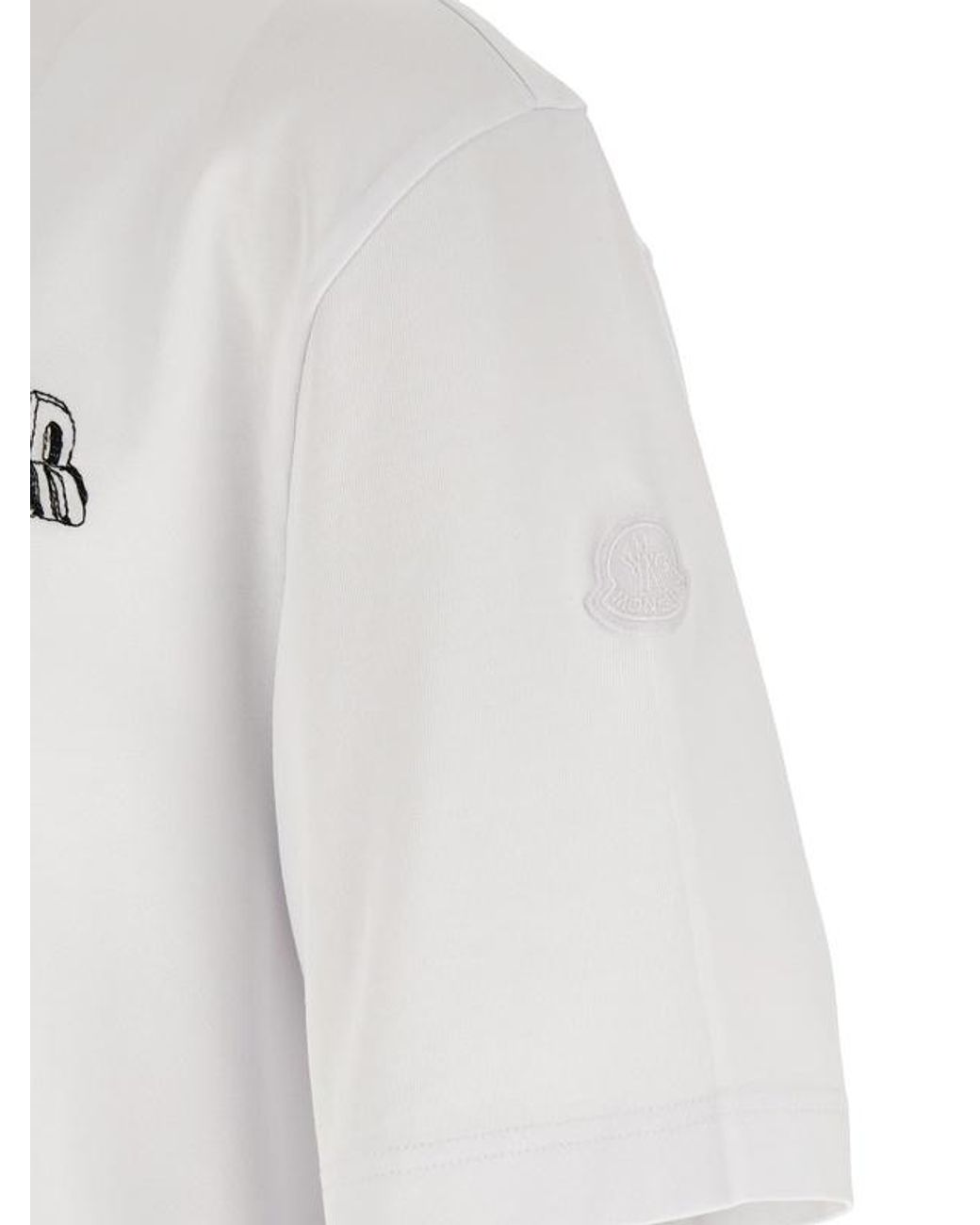 Moncler White Sketch Embroidered Logo Crewneck T-Shirt for men