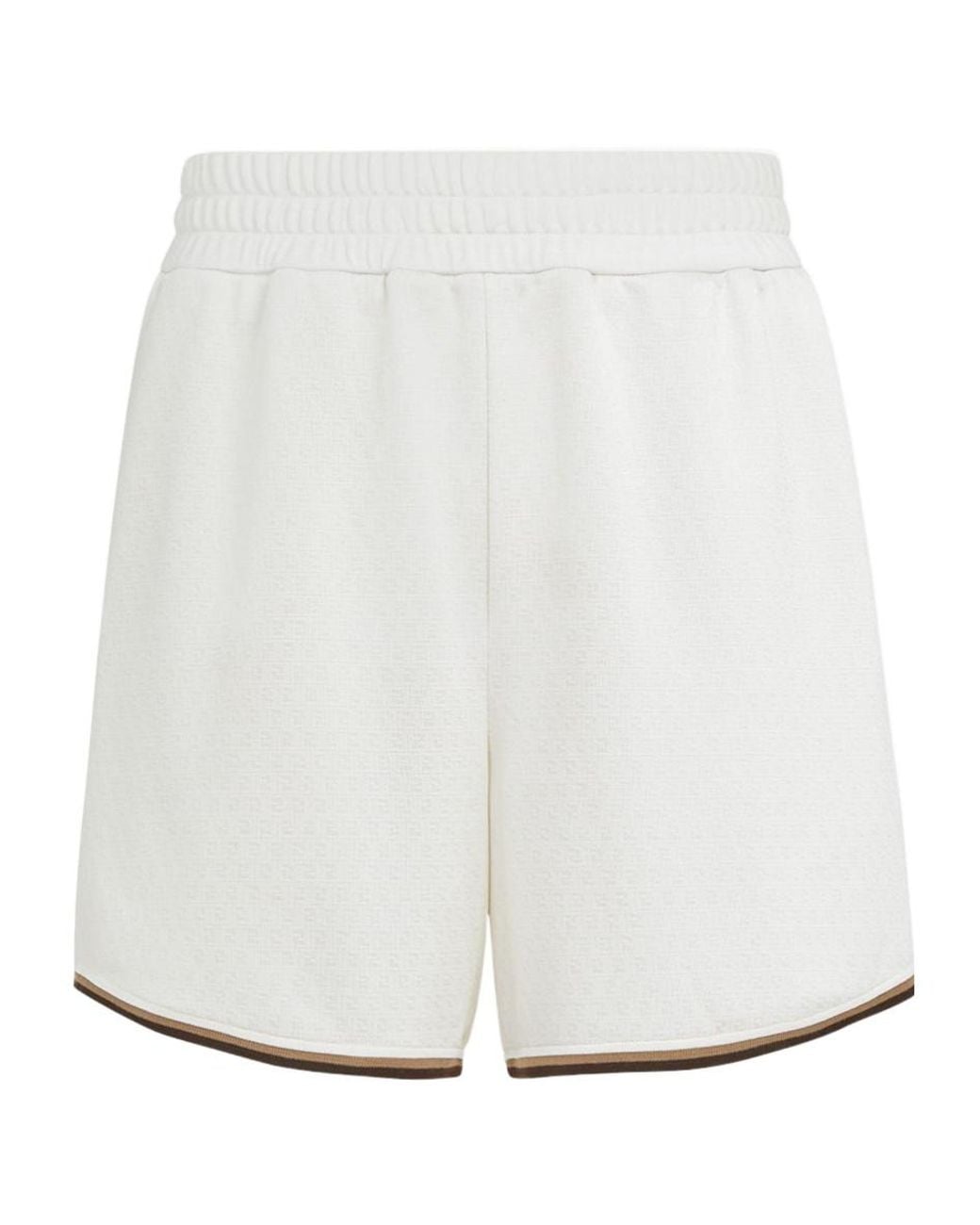 Fendi White Ff Jacquard Elasticated Waistband Shorts for men