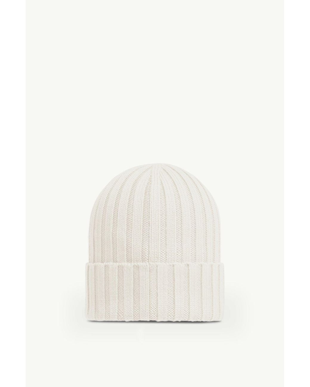 Moncler White Logo Patch Ribbed Beanie
