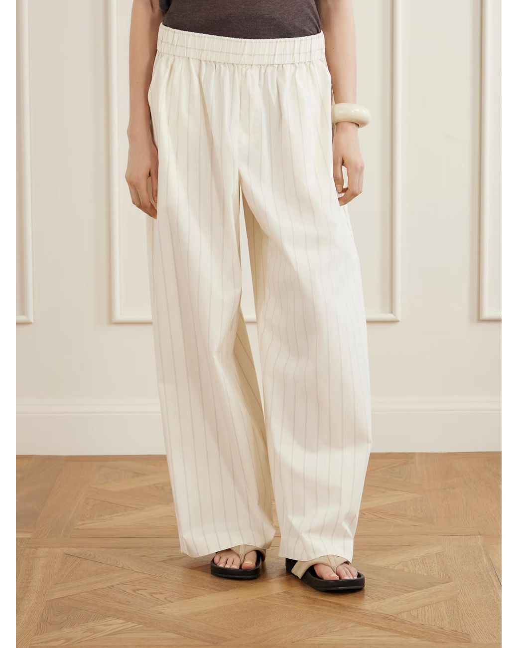 St. Agni White Striped Wide-Leg Casual Pants