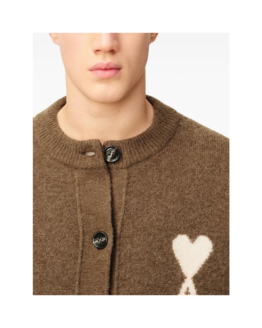 AMI Brown Logo Detailed Knitted Cardigan for men