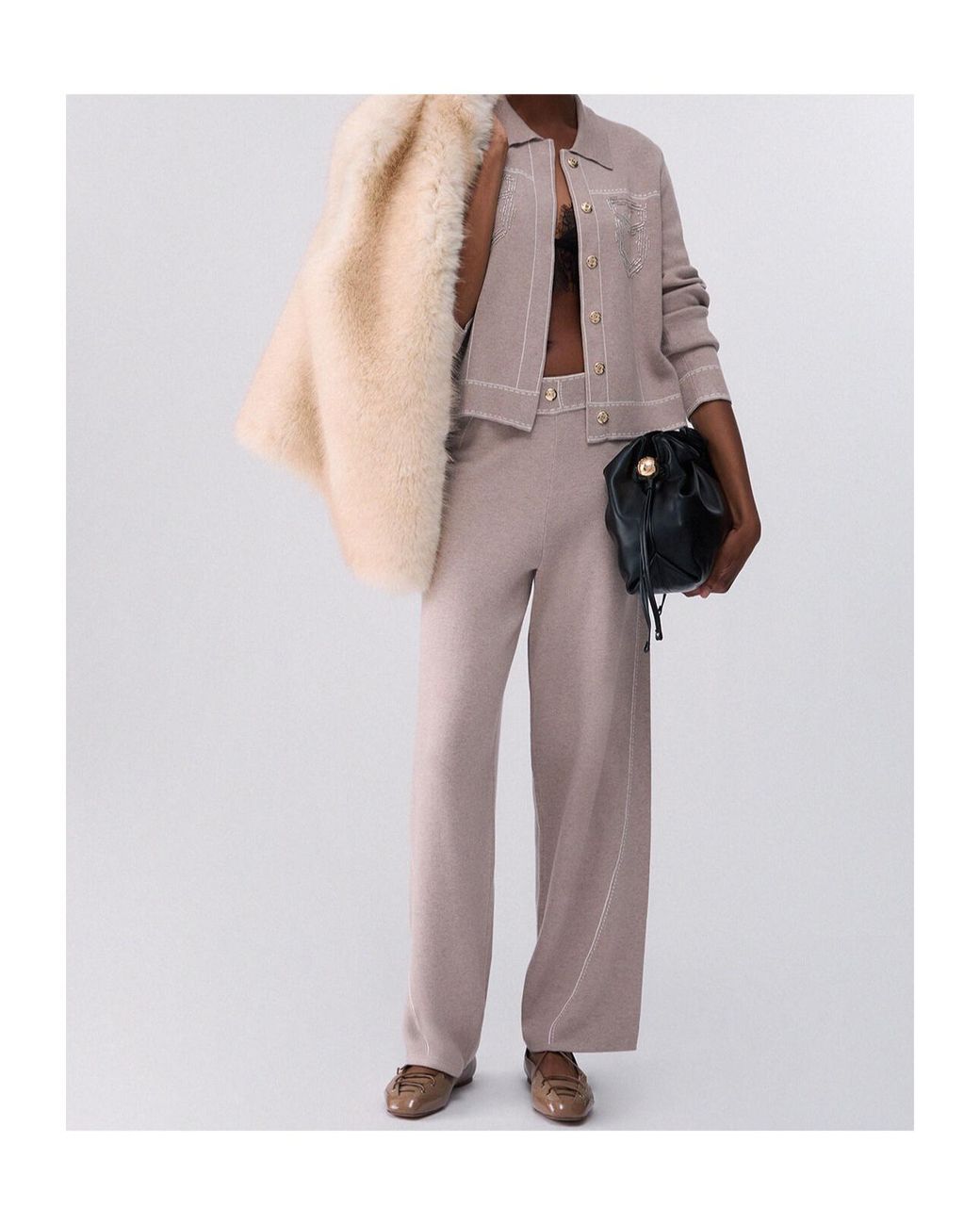 Liu Jo Gray Contrast-Stitch Casual Trousers