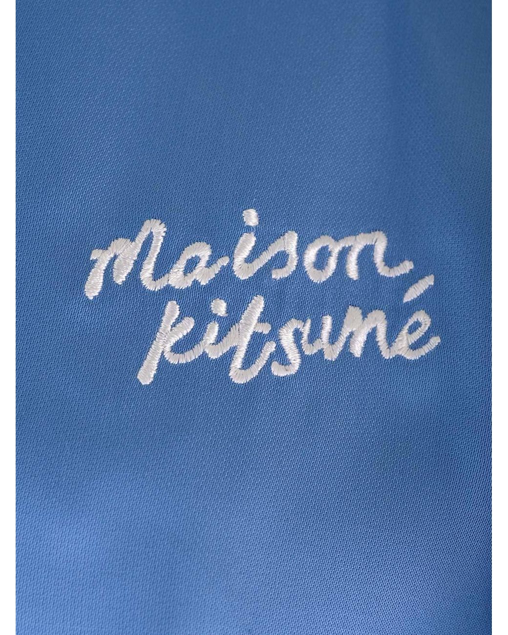 Maison Kitsuné Blue Maison Kitsuné Teddy Logo Embroidered Satin Bomber Jacket