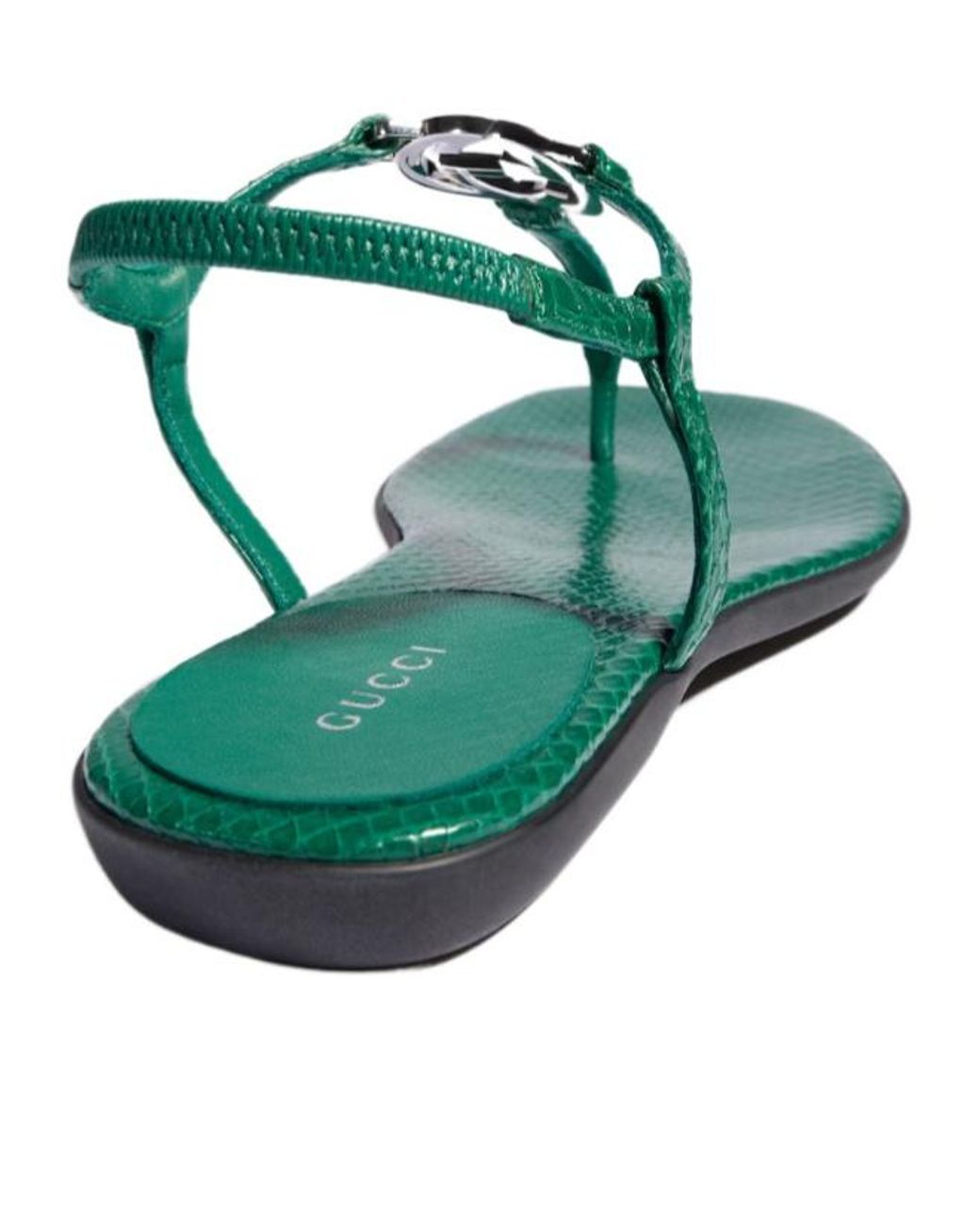 Gucci Green Python Thong Sandal With Interlocking G