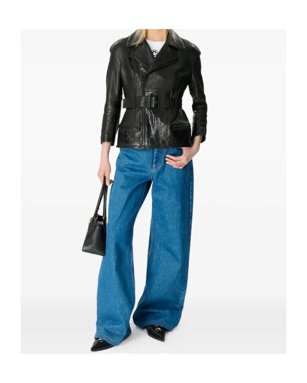 MARINE SERRE Black Adjustable Belt Leather Jacket