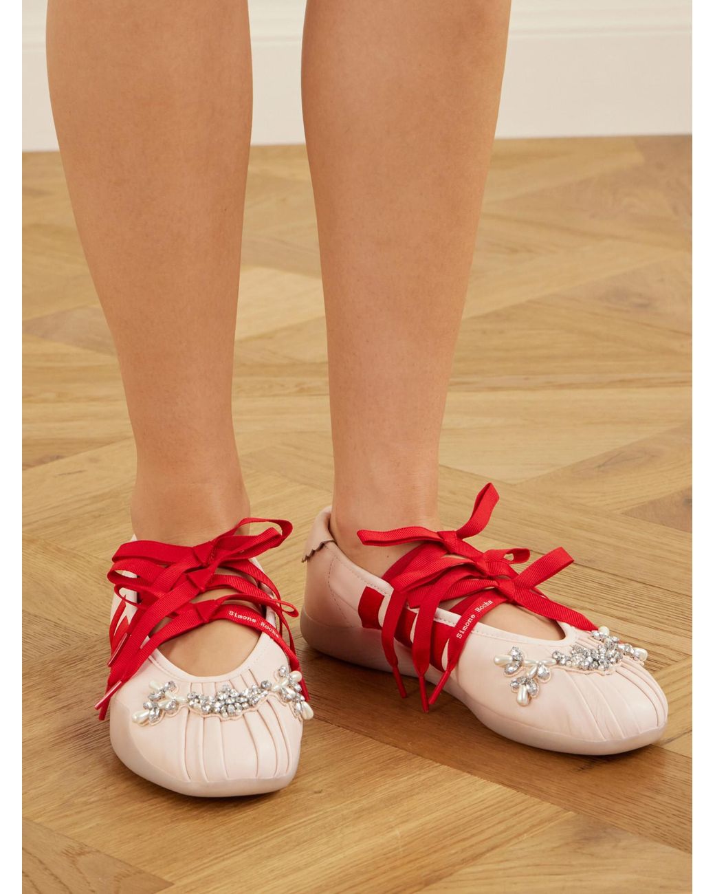 Simone Rocha Red Ribbon Bow Flat Shoes