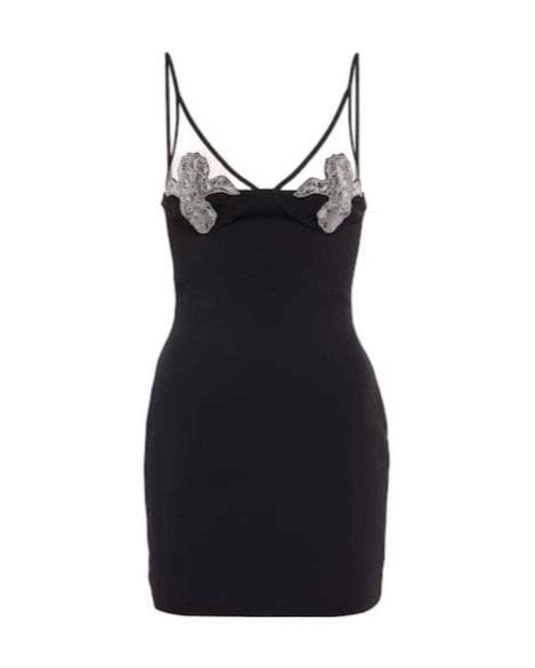 David Koma Black Mesh-Panel Embellished Minidress