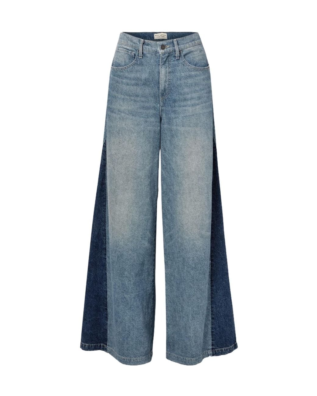 Nili Lotan Blue Ebony Paneled Two-Tone High-Rise Denim Trousers