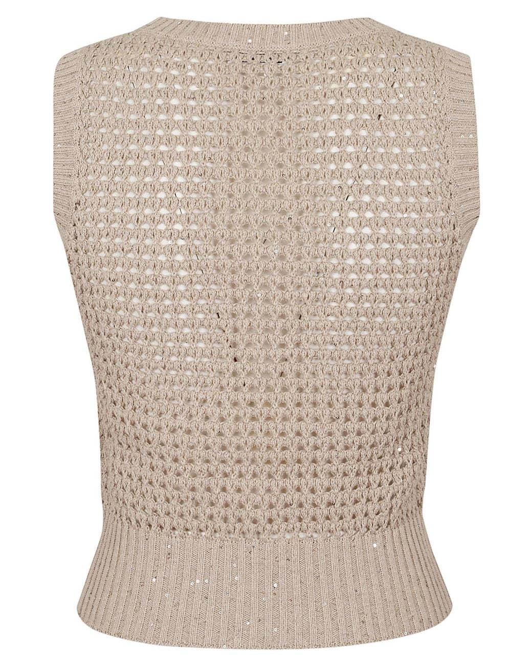 Brunello Cucinelli Natural Sequin Embellished Open Knitted Vest