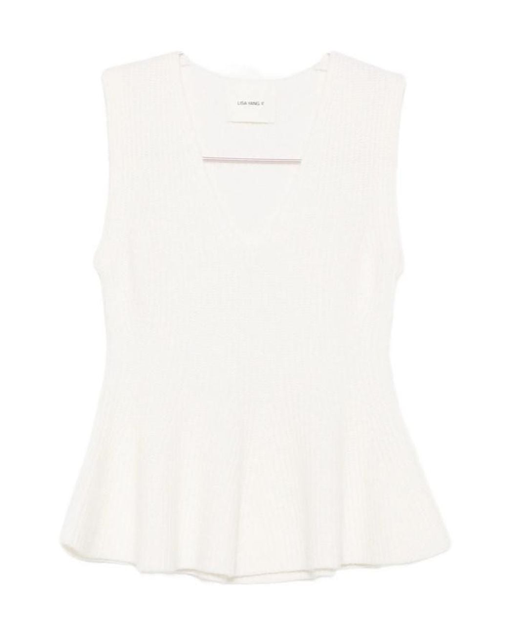 Lisa Yang White V-Neck Sleeveless Knit Top